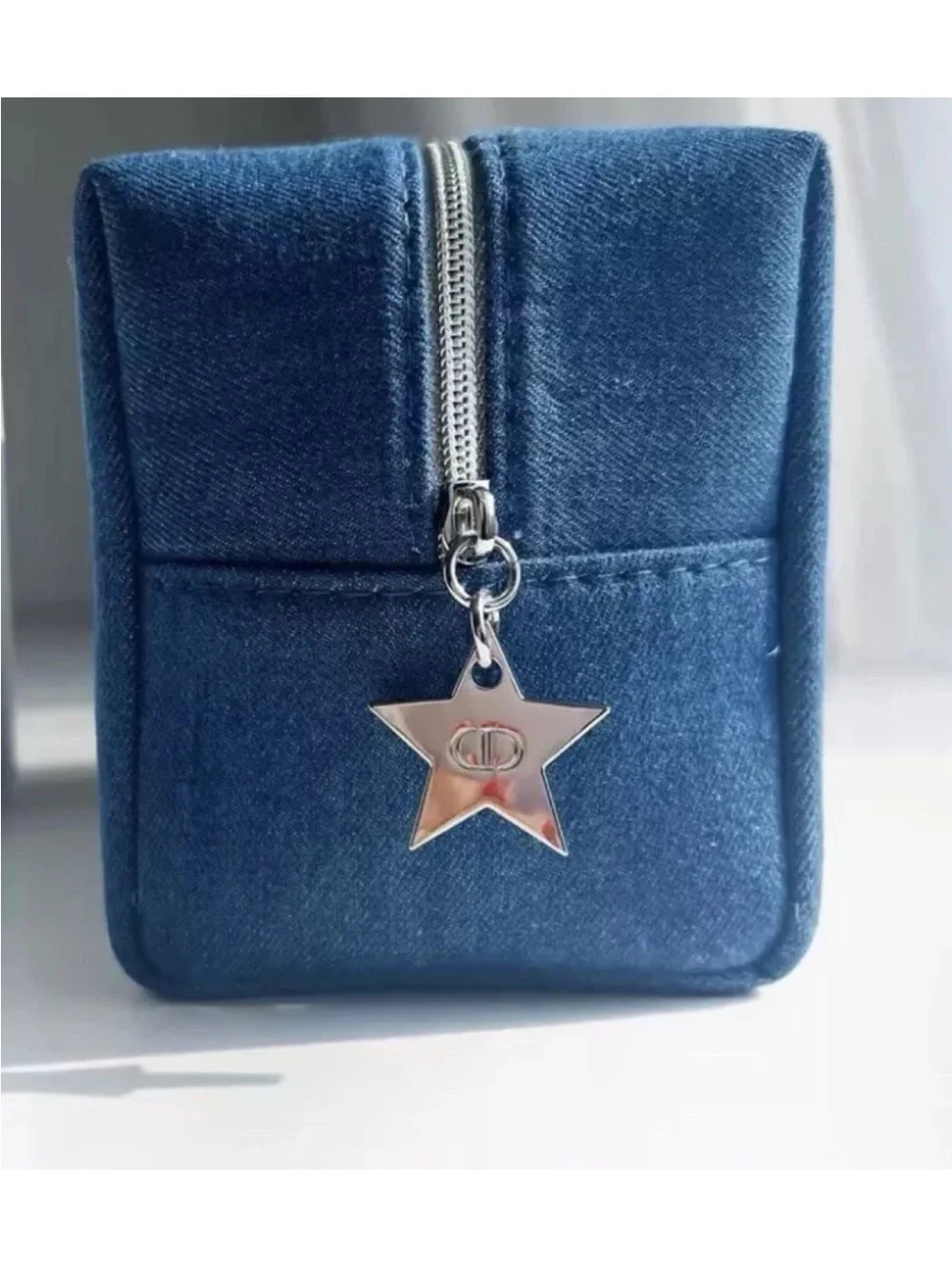 Dior Denim Toiletry Pouch in Blue with Star Charm New